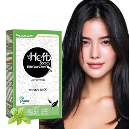 Herb Speedy Color Cream Natural Black – Korean Herbal Vegan Hair Dye, PPD-Free, Ammonia-Free, Hypoallergenic, Odorless, 100% Gray Coverage, Quick 20-Minute Application Avelisse