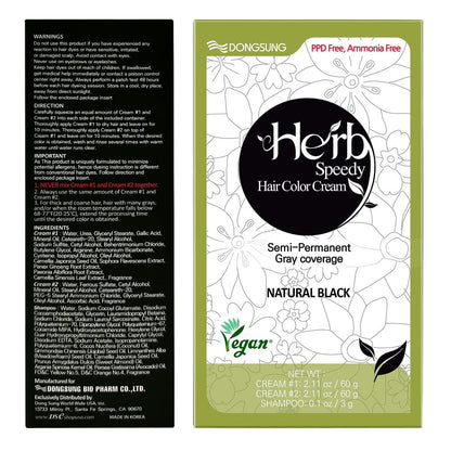 Herb Speedy Color Cream Natural Black – Korean Herbal Vegan Hair Dye, PPD-Free, Ammonia-Free, Hypoallergenic, Odorless, 100% Gray Coverage, Quick 20-Minute Application Avelisse