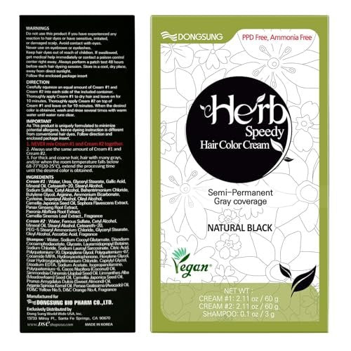 Herb Speedy Color Cream (Soft Black) – Korean Herbal Vegan Hair Dye, PPD-Free & Ammonia-Free, Hypoallergenic, 100% Gray Coverage, Odorless, Dermatologically Tested, Quick 20-Minute Application Avelisse