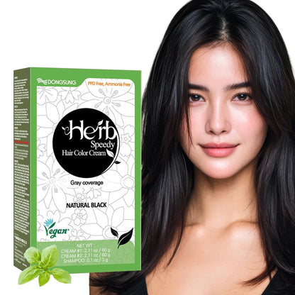 Herb Speedy Color Cream Natural Black – Korean Herbal Vegan Hair Dye, PPD-Free, Ammonia-Free, Hypoallergenic, Odorless, 100% Gray Coverage, Quick 20-Minute Application Avelisse