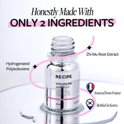 RE:CIPE Volufiline 100% Ampoule – Pure Volufiline Serum from Sederma France, DIY Skin Care Booster for Face & Body, Hydrating & Age-Defying Formula (0.33 fl oz) Avelisse