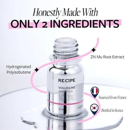 RE:CIPE Volufiline 100% Ampoule – Pure Volufiline Serum from Sederma France, DIY Skin Care Booster for Face & Body, Hydrating & Age-Defying Formula (0.33 fl oz) Avelisse