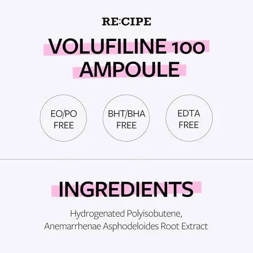RE:CIPE Volufiline 100% Ampoule – Pure Volufiline Serum from Sederma France, DIY Skin Care Booster for Face & Body, Hydrating & Age-Defying Formula (0.33 fl oz) Avelisse