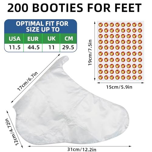 200 Pcs Disposable Foot Covers for Feet with 240 Snug Closure - Moisturizing Socks, Plastic Foot Covers, Paraffin Wax Bath Liners, Foot Care Hot Wax Therapy Avelisse