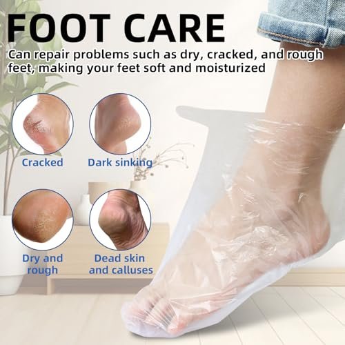 200 Pcs Disposable Foot Covers for Feet with 240 Snug Closure - Moisturizing Socks, Plastic Foot Covers, Paraffin Wax Bath Liners, Foot Care Hot Wax Therapy Avelisse
