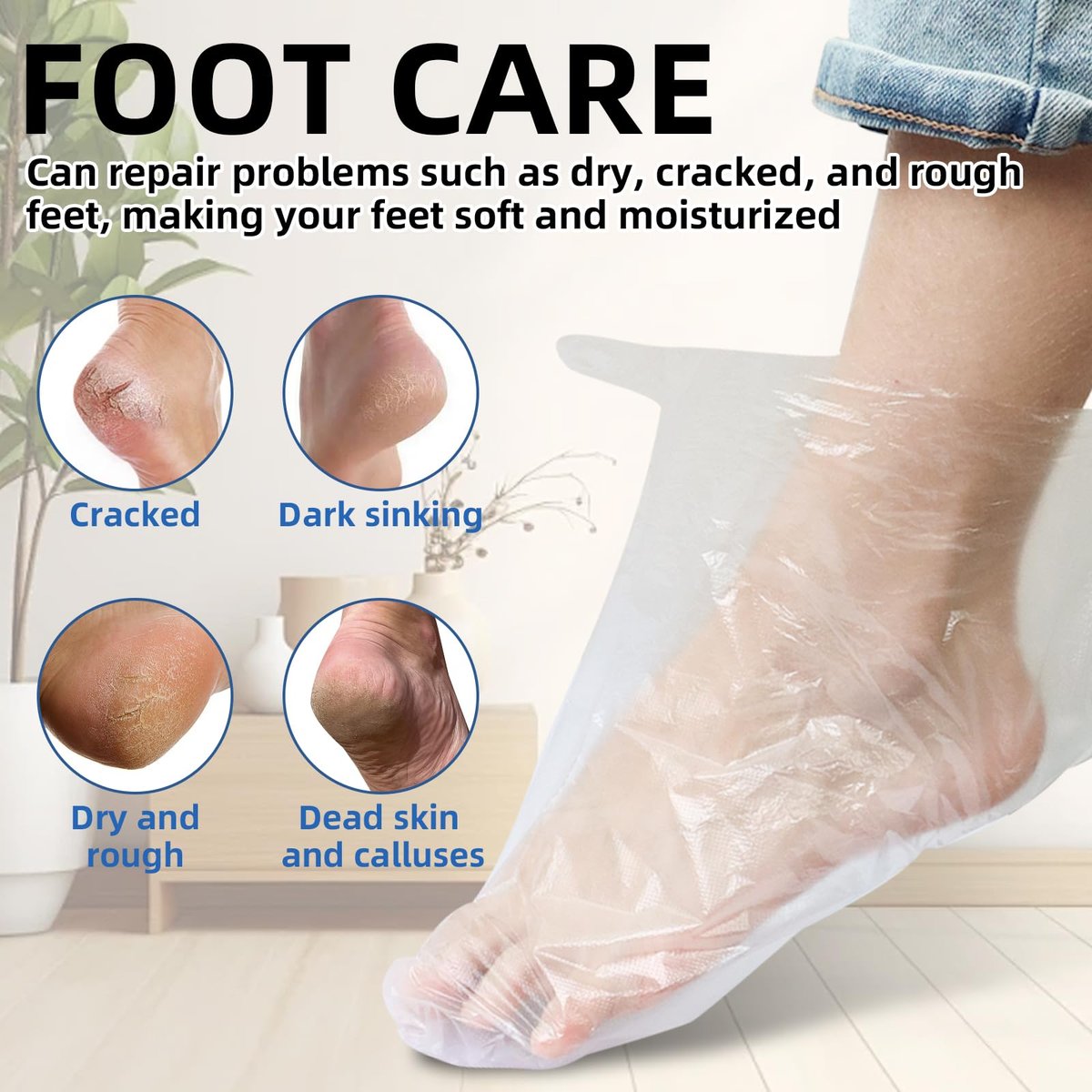 200 Pcs Disposable Foot Covers for Feet with 240 Snug Closure - Moisturizing Socks, Plastic Foot Covers, Paraffin Wax Bath Liners, Foot Care Hot Wax Therapy Avelisse