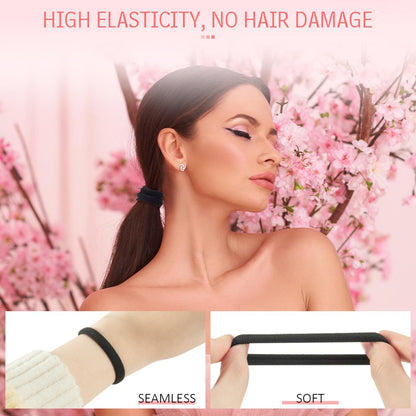 100 PCS AOHIEDI No Damage Hair Ties for Women Girls - Elastic Hair Bands for All Hair Types, Thick or Thin, Ponytail Holders Easy to Remove and Don't Get Tangled, Upgrade, Black