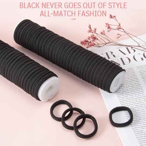100 PCS AOHIEDI No Damage Hair Ties for Women Girls - Elastic Hair Bands for All Hair Types, Thick or Thin, Ponytail Holders Easy to Remove and Don't Get Tangled, Upgrade, Black - görsel 12