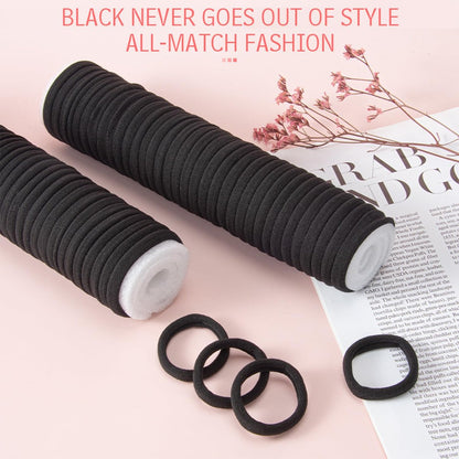 100 PCS AOHIEDI No Damage Hair Ties for Women Girls - Elastic Hair Bands for All Hair Types, Thick or Thin, Ponytail Holders Easy to Remove and Don't Get Tangled, Upgrade, Black