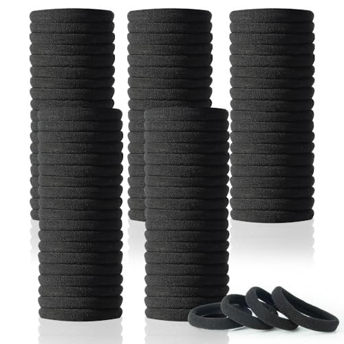 100 PCS AOHIEDI No Damage Hair Ties for Women Girls - Elastic Hair Bands for All Hair Types, Thick or Thin, Ponytail Holders Easy to Remove and Don't Get Tangled, Upgrade, Black - görsel 2