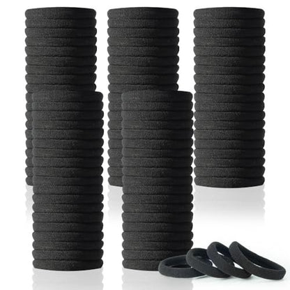 100 PCS AOHIEDI No Damage Hair Ties for Women Girls - Elastic Hair Bands for All Hair Types, Thick or Thin, Ponytail Holders Easy to Remove and Don't Get Tangled, Upgrade, Black