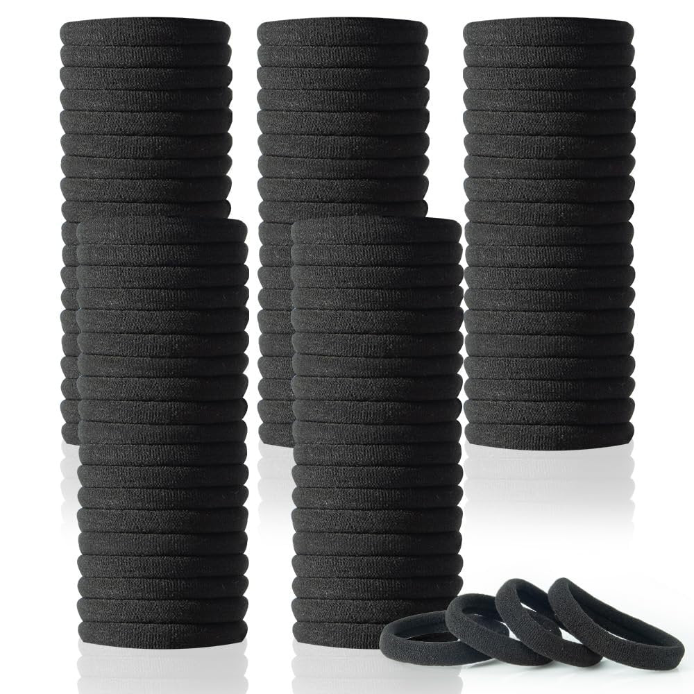 100 PCS AOHIEDI No Damage Hair Ties for Women Girls - Elastic Hair Bands for All Hair Types, Thick or Thin, Ponytail Holders Easy to Remove and Don't Get Tangled, Upgrade, Black - görsel 1