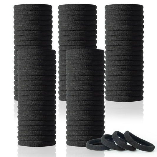 100 PCS AOHIEDI No Damage Hair Ties for Women Girls - Elastic Hair Bands for All Hair Types, Thick or Thin, Ponytail Holders Easy to Remove and Don't Get Tangled, Upgrade, Black