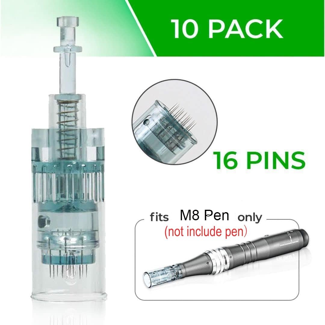 Microneedling Pen Cartridges for Dr Pen Microneedle Machine M8 - 10 Pack, 16 Pin (Green) Avelisse
