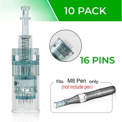 Microneedling Pen Cartridges for Dr Pen Microneedle Machine M8 - 10 Pack, 16 Pin (Green) Avelisse