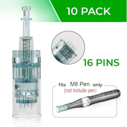 Microneedling Pen Cartridges for Dr Pen Microneedle Machine M8 - 10 Pack, 16 Pin (Green) Avelisse