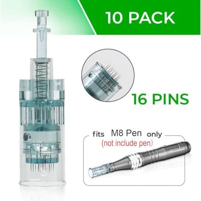 Microneedling Pen Cartridges for Dr Pen Microneedle Machine M8 - 10 Pack, 16 Pin (Green) Avelisse