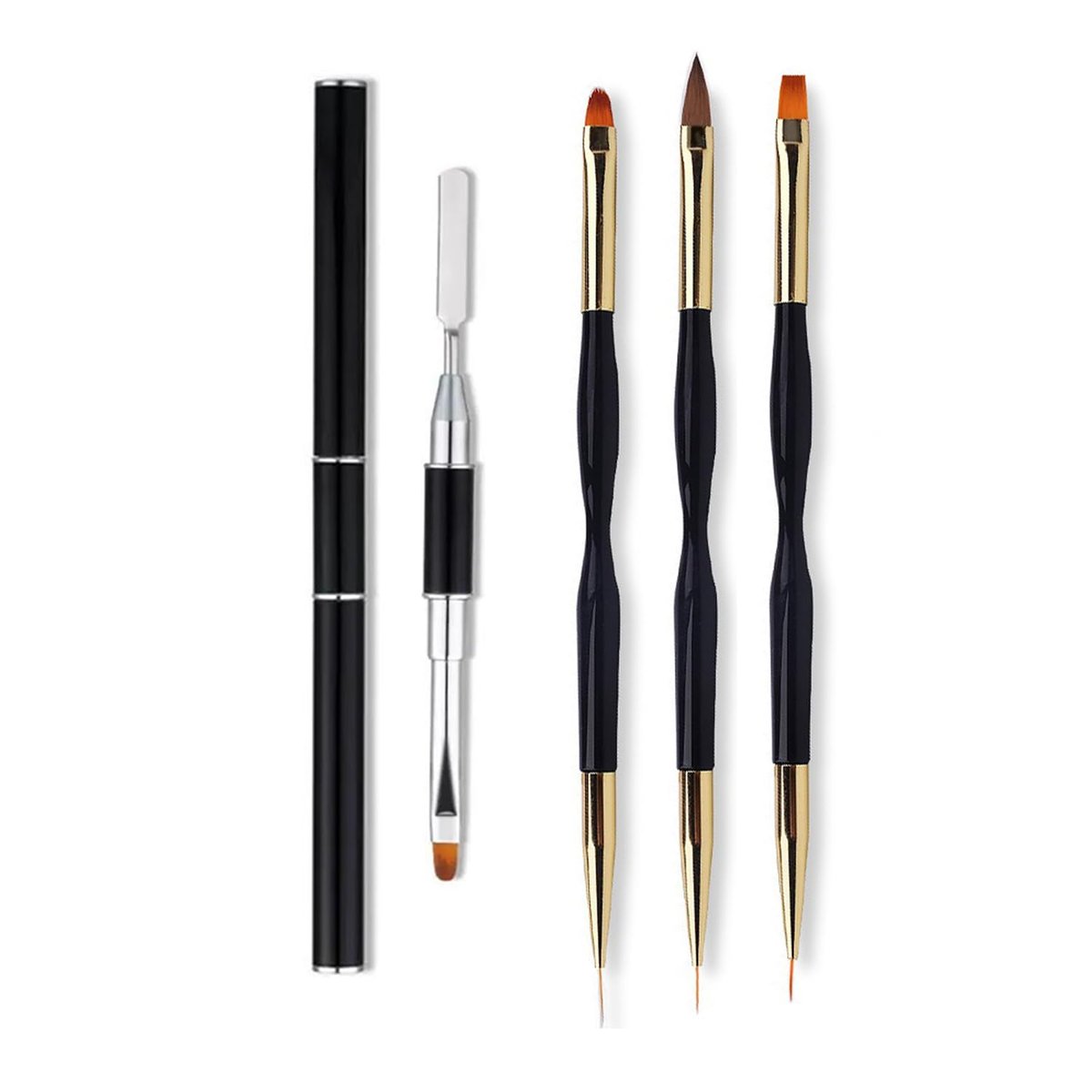 FULINJOY 4 in 1 Nail Art Brush Set: Dual-Ended Polygel Brush, 3 Drawing Pens & More - görsel 1