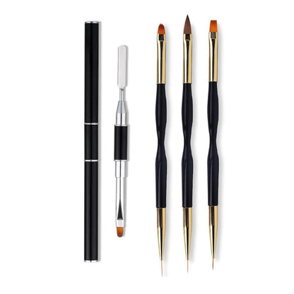 FULINJOY 4 in 1 Nail Art Brush Set: Dual-Ended Polygel Brush, 3 Drawing Pens & More
