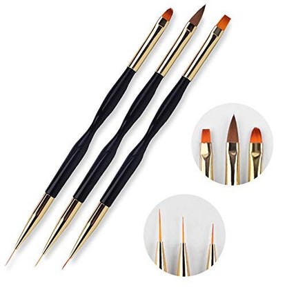 FULINJOY 4 in 1 Nail Art Brush Set: Dual-Ended Polygel Brush, 3 Drawing Pens & More