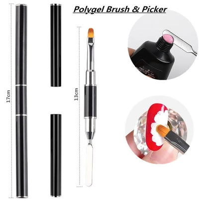 FULINJOY 4 in 1 Nail Art Brush Set: Dual-Ended Polygel Brush, 3 Drawing Pens & More