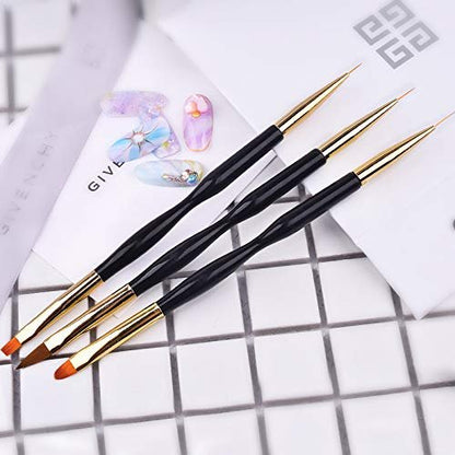 FULINJOY 4 in 1 Nail Art Brush Set: Dual-Ended Polygel Brush, 3 Drawing Pens & More