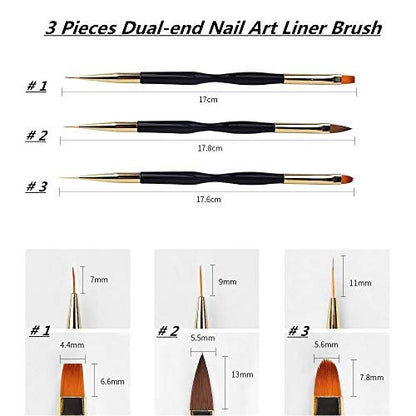FULINJOY 4 in 1 Nail Art Brush Set: Dual-Ended Polygel Brush, 3 Drawing Pens & More