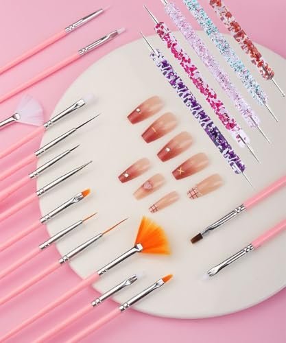 FULINJOY 20-Piece Nail Art Design Tools Set: 15 Painting Brushes + 5 Double-End Dotting Tools for Professional-Quality Manicures - görsel 11