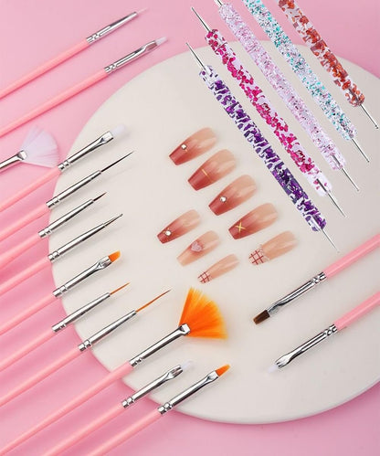 FULINJOY 20-Piece Nail Art Design Tools Set: 15 Painting Brushes + 5 Double-End Dotting Tools for Professional-Quality Manicures