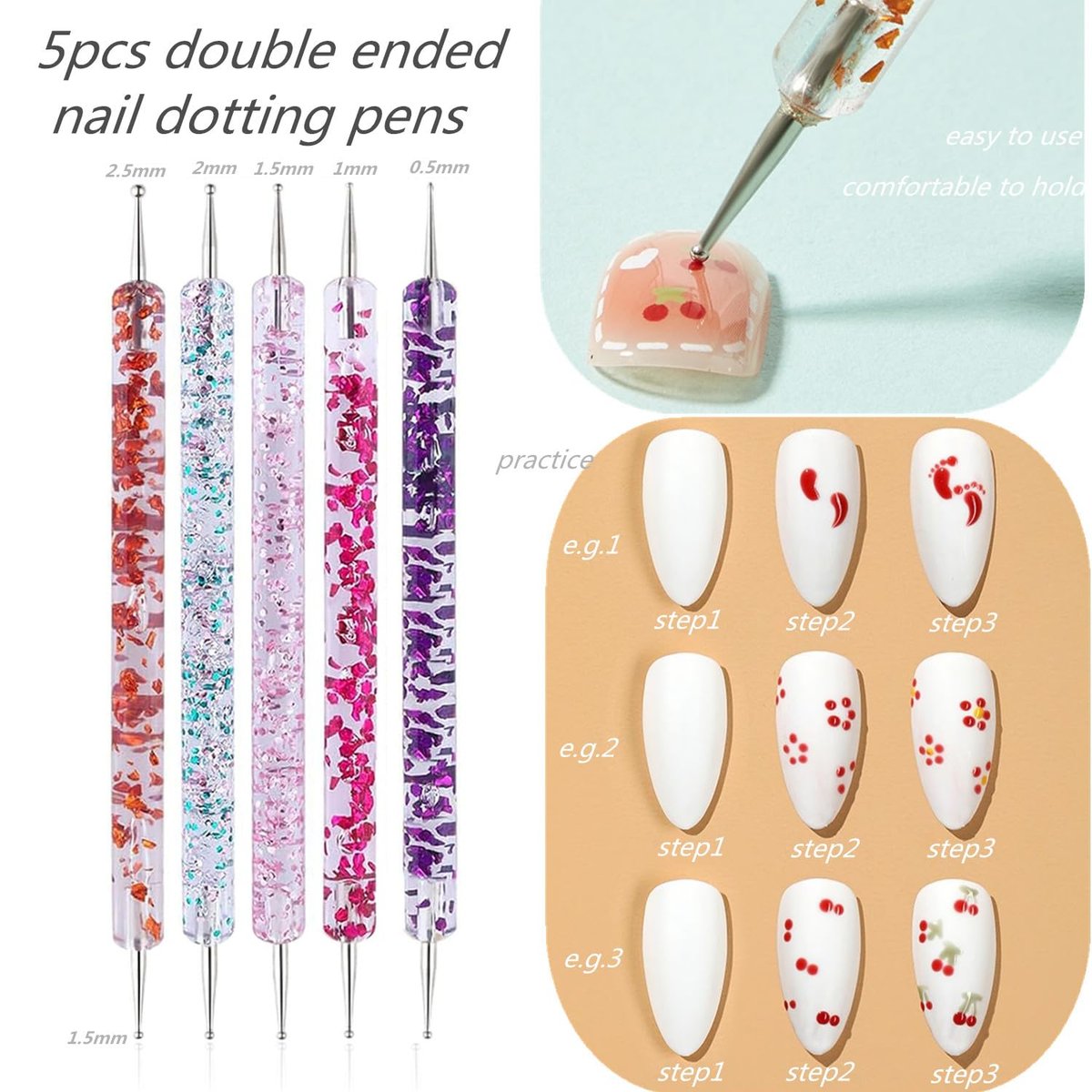 FULINJOY 20-Piece Nail Art Design Tools Set: 15 Painting Brushes + 5 Double-End Dotting Tools for Professional-Quality Manicures - görsel 3
