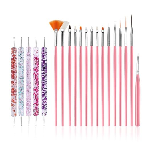 FULINJOY 20-Piece Nail Art Design Tools Set: 15 Painting Brushes + 5 Double-End Dotting Tools for Professional-Quality Manicures - görsel 2