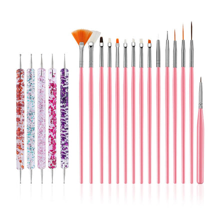 FULINJOY 20-Piece Nail Art Design Tools Set: 15 Painting Brushes + 5 Double-End Dotting Tools for Professional-Quality Manicures