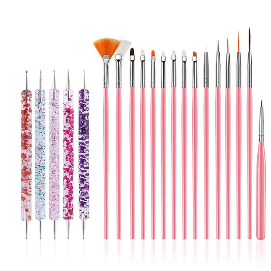 FULINJOY 20-Piece Nail Art Design Tools Set: 15 Painting Brushes + 5 Double-End Dotting Tools for Professional-Quality Manicures