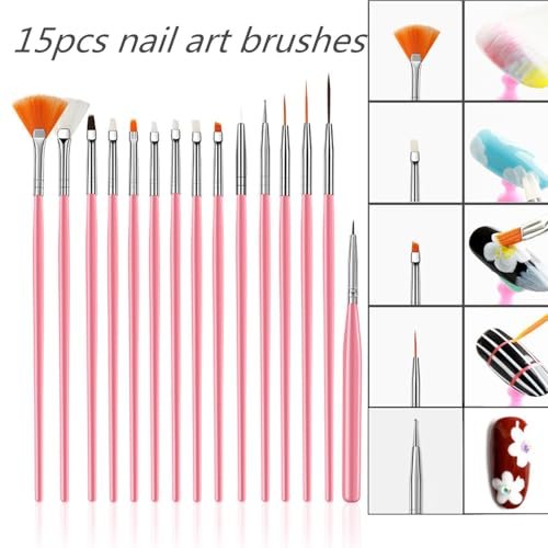 FULINJOY 21-Piece Nail Art Brushes Set with Resin Palette & Dotting Pens – Professional Nail Drawing Tools - görsel 11