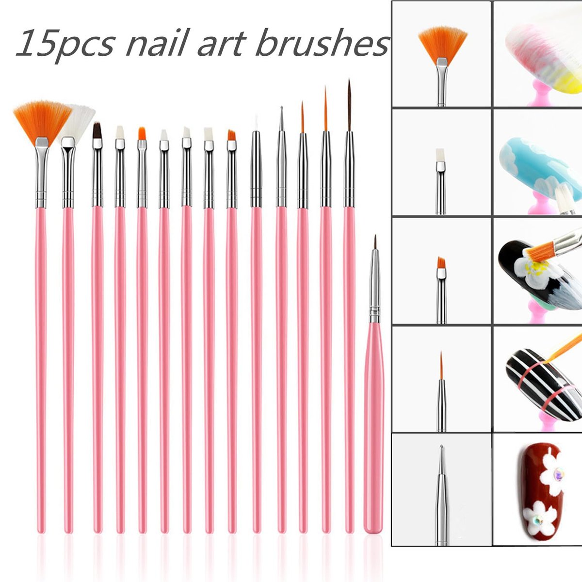 FULINJOY 21-Piece Nail Art Brushes Set with Resin Palette & Dotting Pens – Professional Nail Drawing Tools - görsel 10