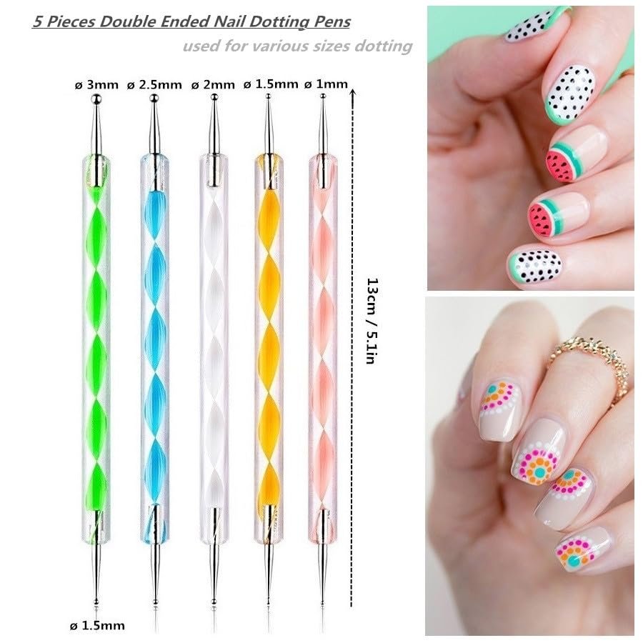 FULINJOY 21-Piece Nail Art Brushes Set with Resin Palette & Dotting Pens – Professional Nail Drawing Tools - görsel 7