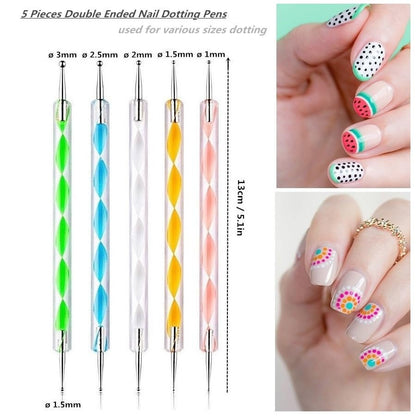 FULINJOY 21-Piece Nail Art Brushes Set with Resin Palette & Dotting Pens – Professional Nail Drawing Tools