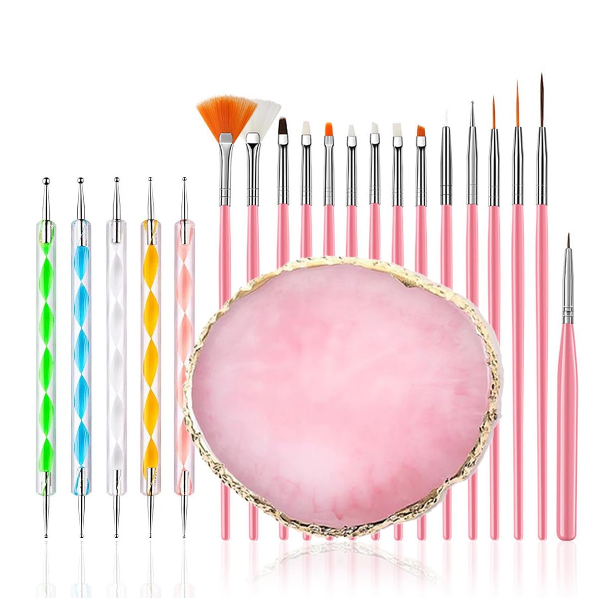 FULINJOY 21-Piece Nail Art Brushes Set with Resin Palette & Dotting Pens – Professional Nail Drawing Tools - görsel 1