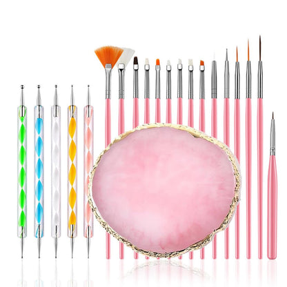 FULINJOY 21-Piece Nail Art Brushes Set with Resin Palette & Dotting Pens – Professional Nail Drawing Tools
