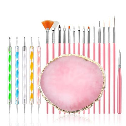 FULINJOY 21-Piece Nail Art Brushes Set with Resin Palette & Dotting Pens – Professional Nail Drawing Tools