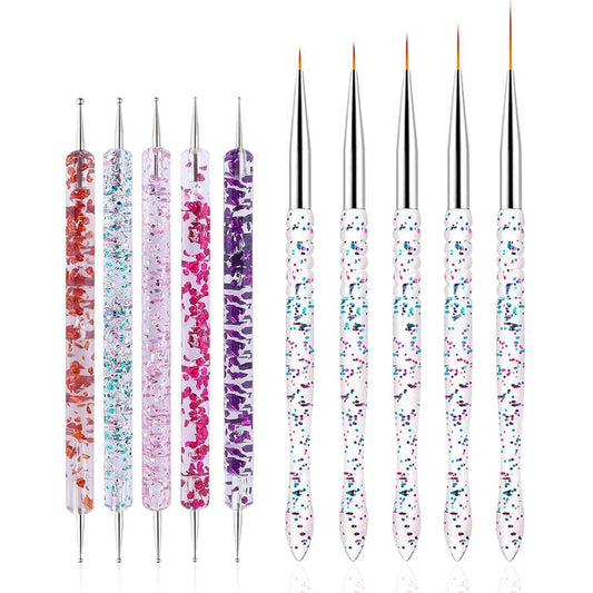 FULINJOY Nail Dotting Tools 10 Pcs Kit - Double-End Dotting Tools & Nail Art Liner Painting Brushes