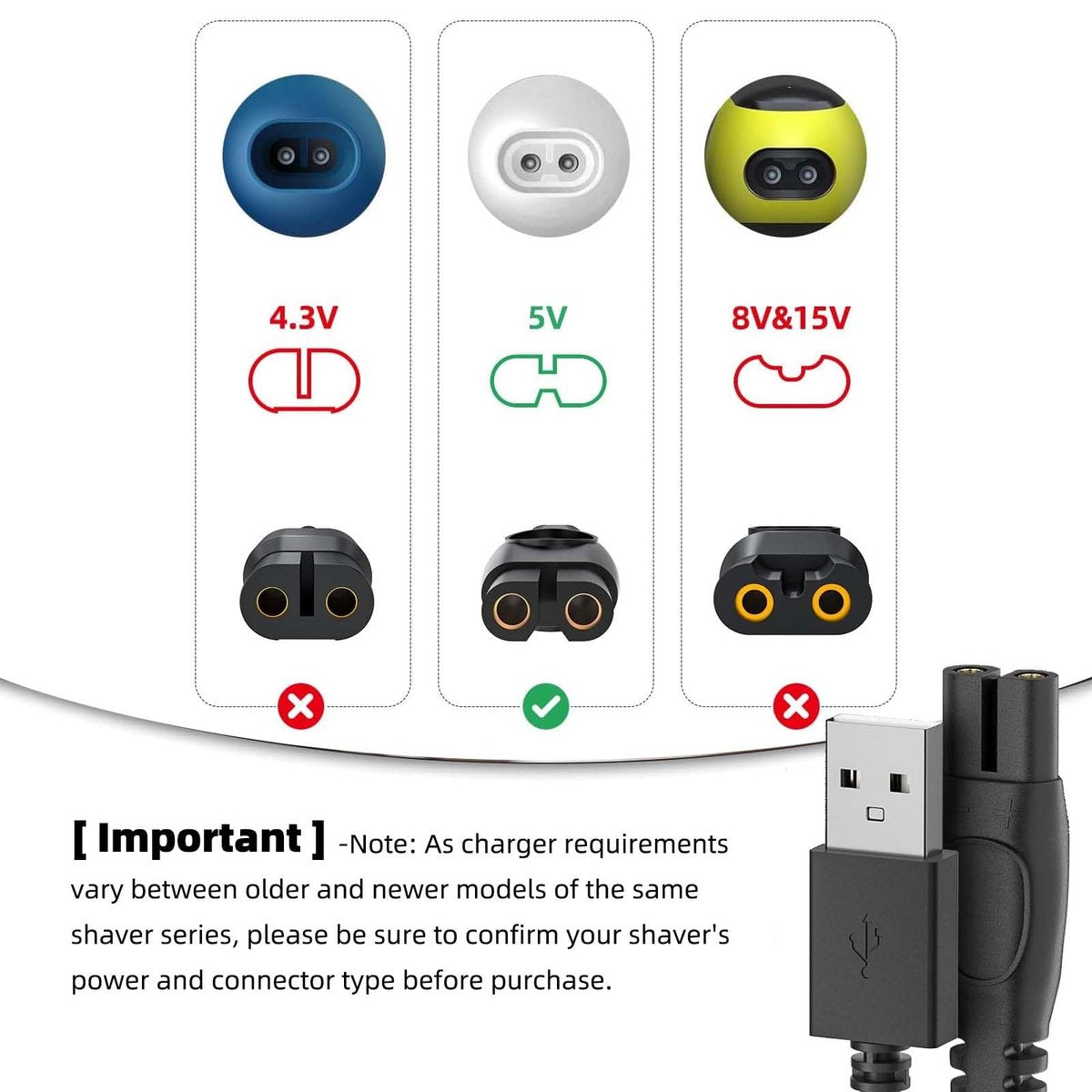 5V Philips Charger Power Cord Compatible with Philips OneBlade, Norelco, and Series Shavers - görsel 12
