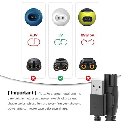 5V Philips Charger Power Cord Compatible with Philips OneBlade, Norelco, and Series Shavers