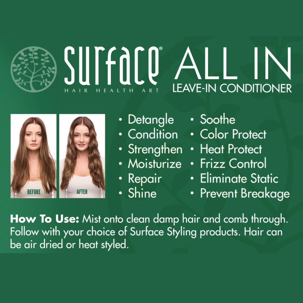 SURFACE Hair ALL IN Leave In Conditioner – Detangles, Controls Frizz & Strengthens for All Hair Types – 6 fl oz Avelisse