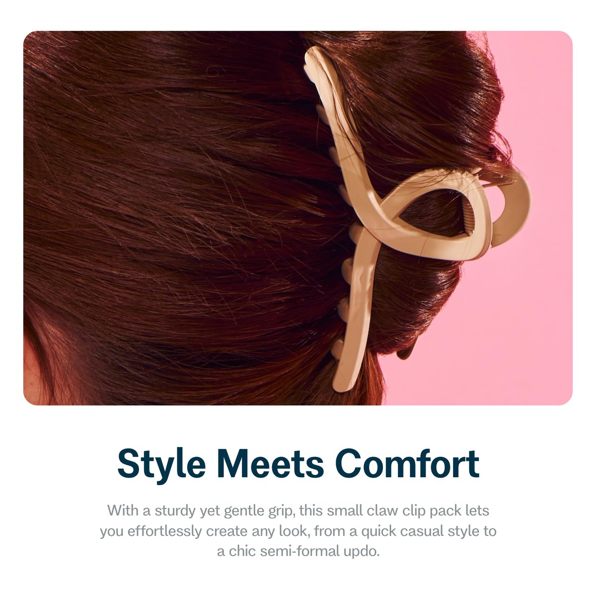 Gimme Beauty Loop Claw Clip Duo - Gentle Hold for All Hair Types - Non-Slip Daily Styling Clips for Fine & Short Hair - Black & Tan (2 Pack) - görsel 7