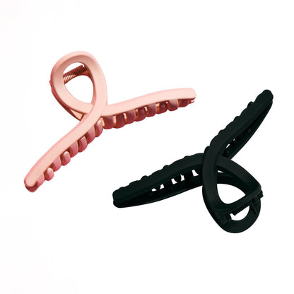Gimme Beauty Loop Claw Clip Duo - Gentle Hold for All Hair Types - Non-Slip Daily Styling Clips for Fine & Short Hair - Black & Tan (2 Pack)