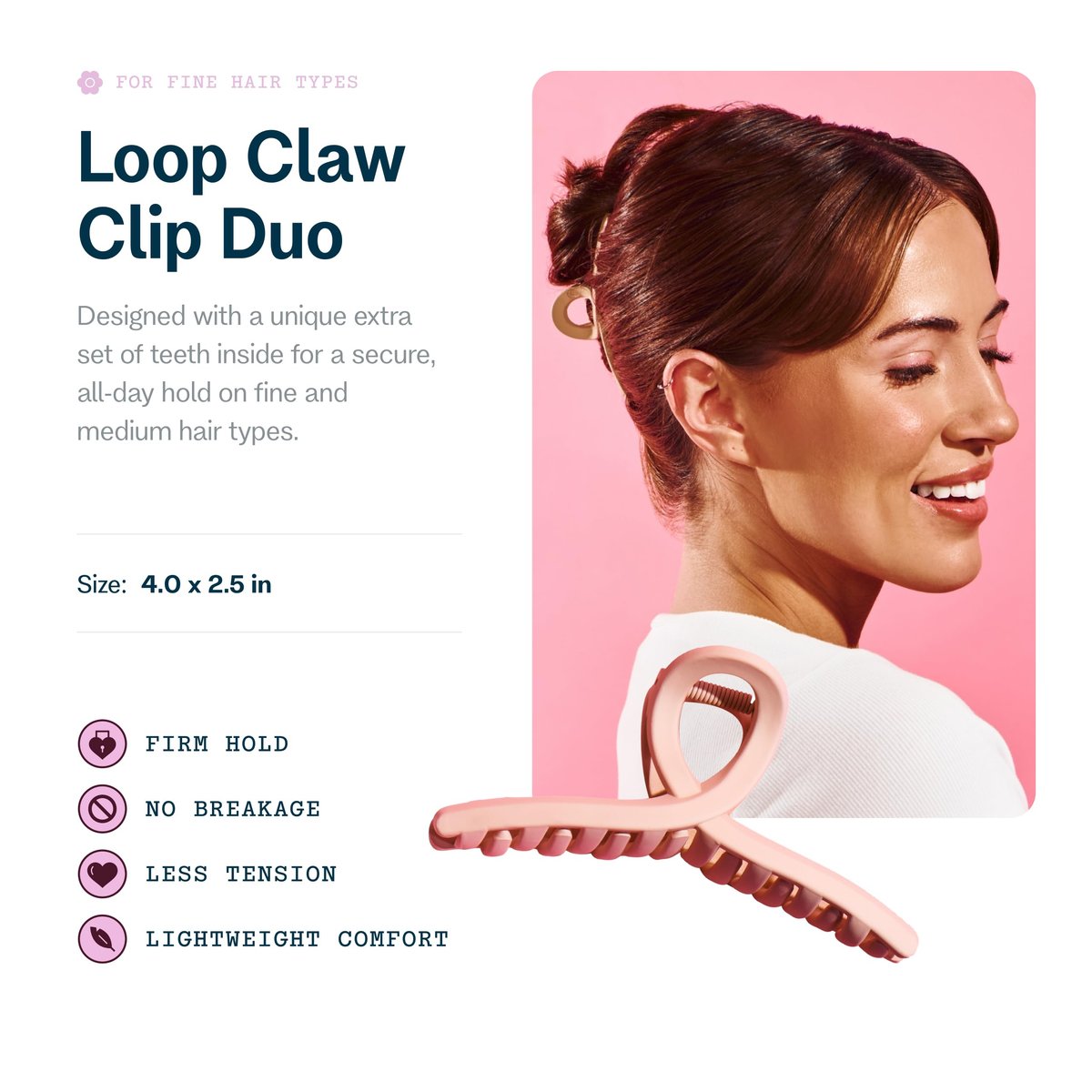 Gimme Beauty Loop Claw Clip Duo - Gentle Hold for All Hair Types - Non-Slip Daily Styling Clips for Fine & Short Hair - Black & Tan (2 Pack) - görsel 3