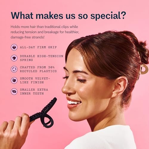 Gimme Beauty Loop Claw Clip Duo - Gentle Hold for All Hair Types - Non-Slip Daily Styling Clips for Fine & Short Hair - Black & Tan (2 Pack) - görsel 6