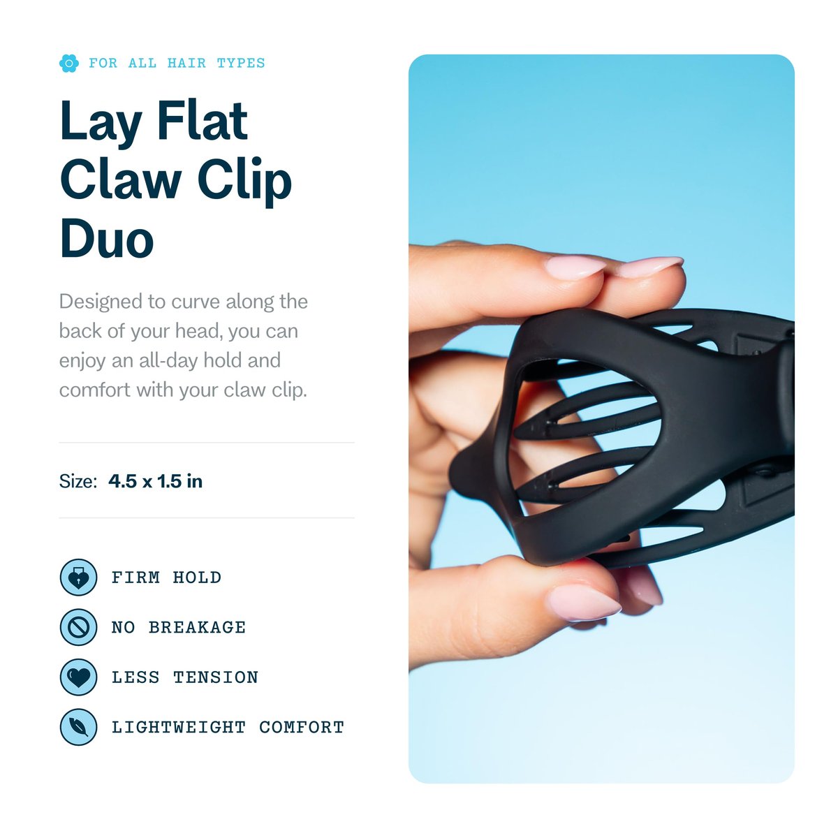Gimme Beauty Lay Flat Curved Comfort Clip – Designed for Driving & Headrest – Strong, Break-Resistant Hair Clips for All Hair Types – Aesthetic & Non-Slip – Black & Tortoise (2 Pack) - görsel 3