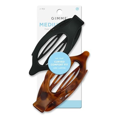 Gimme Beauty Lay Flat Curved Comfort Clip – Designed for Driving & Headrest – Strong, Break-Resistant Hair Clips for All Hair Types – Aesthetic & Non-Slip – Black & Tortoise (2 Pack)